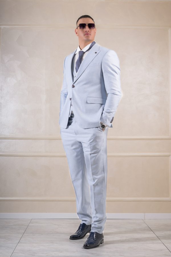 Costum bărbătesc casual cu 3 piese, croi slim fit și țesătură respirabilă, stil elegant – D1006
