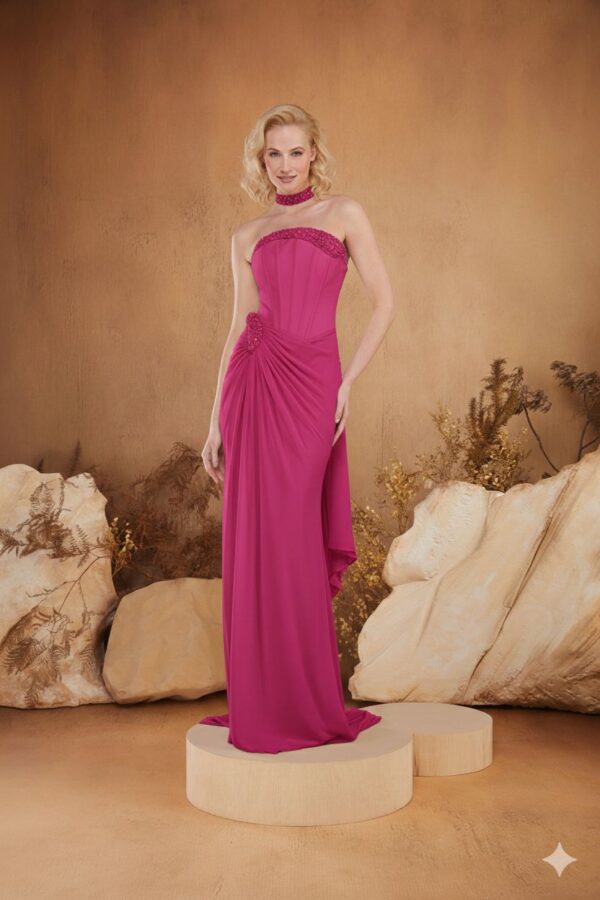 Rochie lungă de seară cu cupe push-up, corset și fermoar ascuns la spate, stil de seară, pentru evenimente – Cod 3177