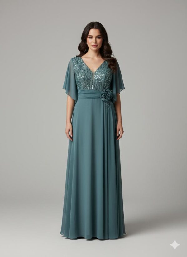 Rochie lungă elegantă cu cupe push-up, corset și fermoar ascuns la spate, linie plus size, pentru evenimente – Cod 2903