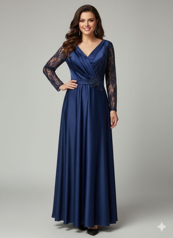 Rochie lungă elegantă cu cupe push-up, corset și fermoar ascuns la spate, linie plus size, pentru evenimente – Cod 2902