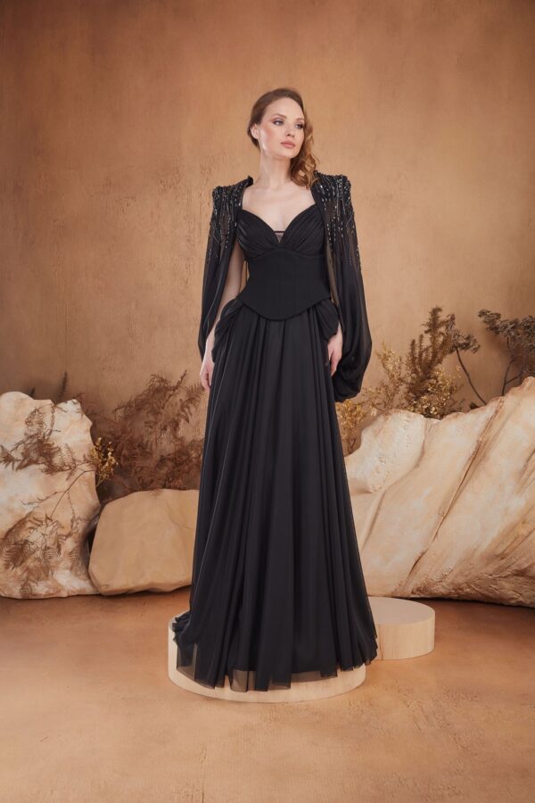 Rochie lungă elegantă cu cupe push-up, corset și fermoar ascuns la spate, linie plus size, pentru evenimente – Cod 3217