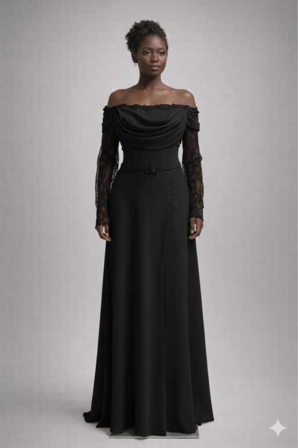 Rochie lungă elegantă cu cupe push-up, corset și fermoar ascuns la spate, linie plus size, pentru evenimente – Cod 9801