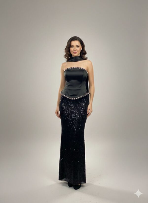 Rochie lungă elegantă cu cupe push-up, corset și fermoar ascuns la spate, linie plus size, pentru evenimente – Cod 9829