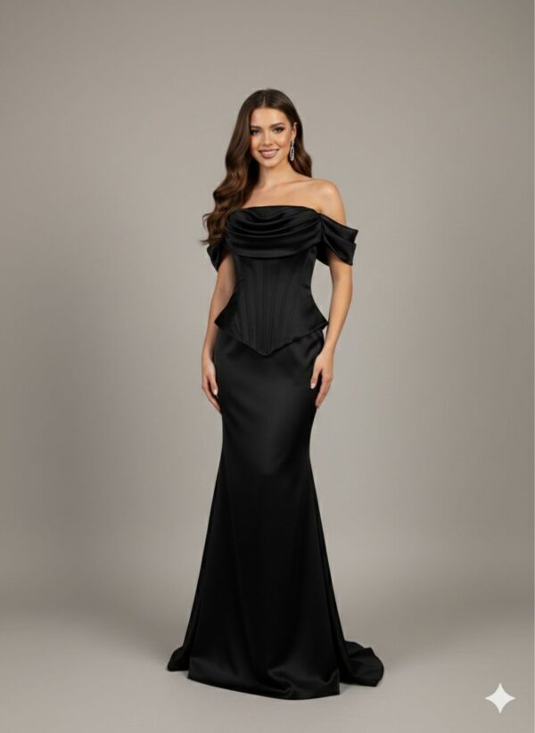 Rochie lungă elegantă cu cupe push-up, corset și fermoar ascuns la spate, stil elegant, pentru evenimente – Cod 9798