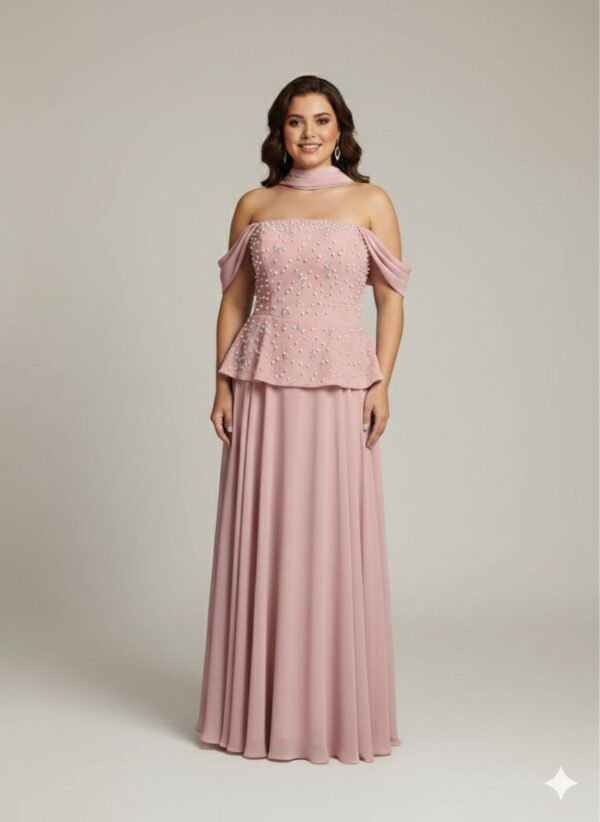 Rochie lungă elegantă cu cupe push-up, corset și fermoar ascuns la spate, linie plus size, pentru evenimente – Cod 9793