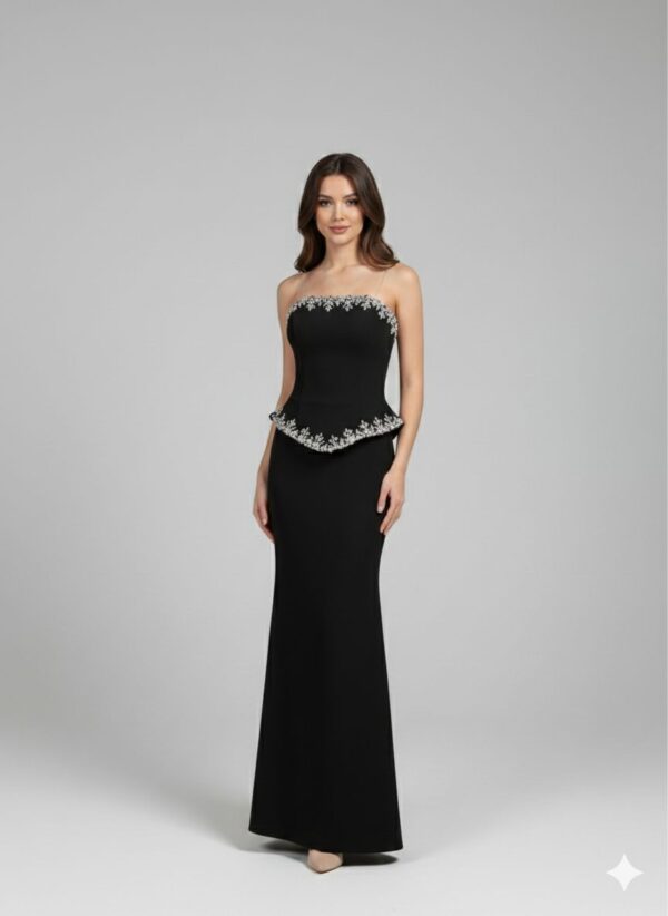 Rochie lungă elegantă cu cupe push-up, corset și fermoar ascuns la spate, stil elegant, pentru evenimente – Cod 9810