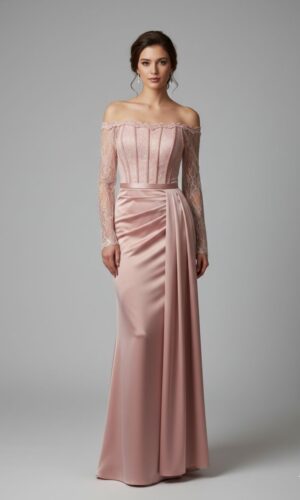 Rochie lungă elegantă cu cupe push-up, corset și fermoar ascuns la spate, stil elegant, pentru evenimente – Cod 9820