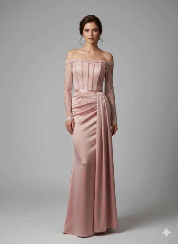 Rochie lungă elegantă cu cupe push-up, corset și fermoar ascuns la spate, stil elegant, pentru evenimente – Cod 9820