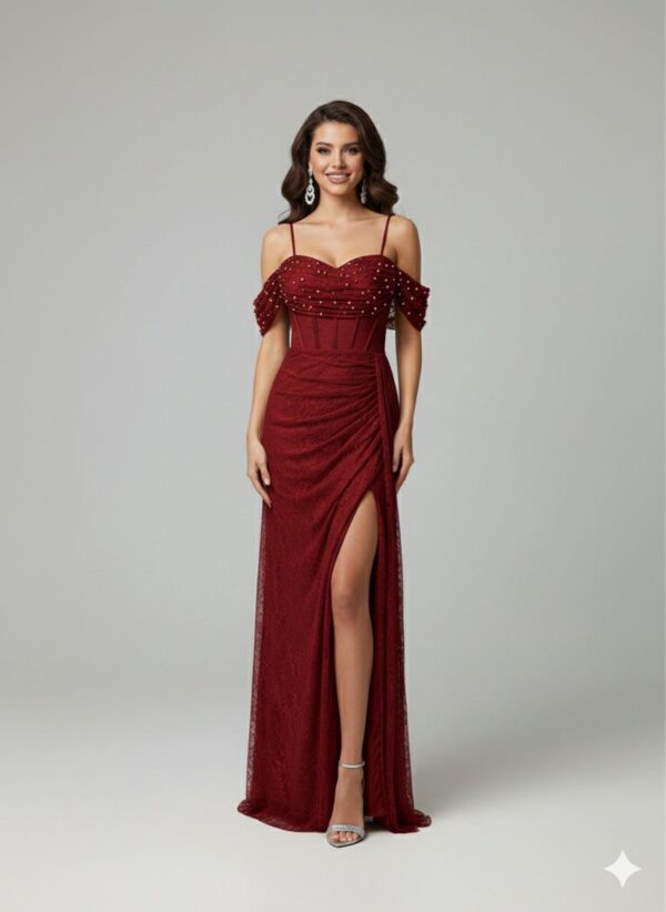 Rochie lungă elegantă cu cupe push-up, corset și fermoar ascuns la spate, stil elegant, pentru evenimente – Cod 9808