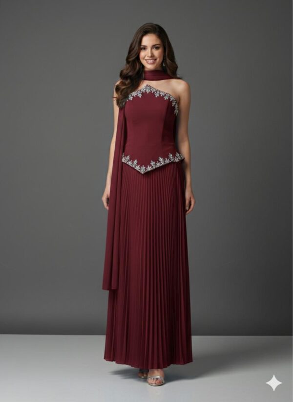 Rochie lungă elegantă cu cupe push-up, corset și fermoar ascuns la spate, stil elegant, pentru evenimente – Cod 9795