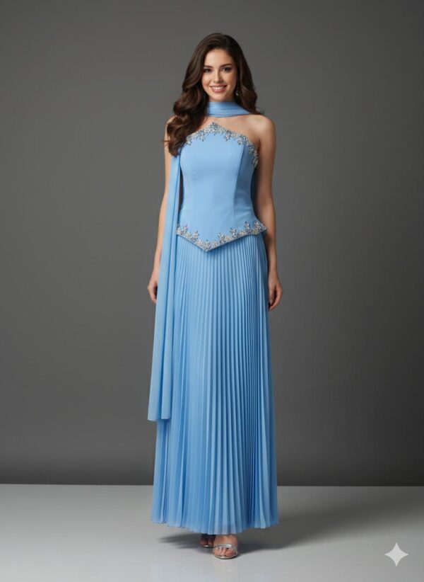 Rochie lungă elegantă cu cupe push-up, corset și fermoar ascuns la spate, stil elegant, pentru evenimente – Cod 9795