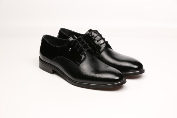 Pantofi bărbătești de ocazie cu piele naturală, talpă interioară moale și construcție ergonomică, stil formal – Negru Lucios