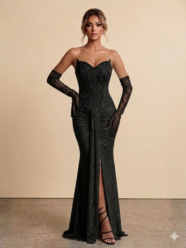 Rochie lungă elegantă cu cupe push-up, corset și fermoar ascuns la spate, stil elegant, pentru evenimente – Cod 9817