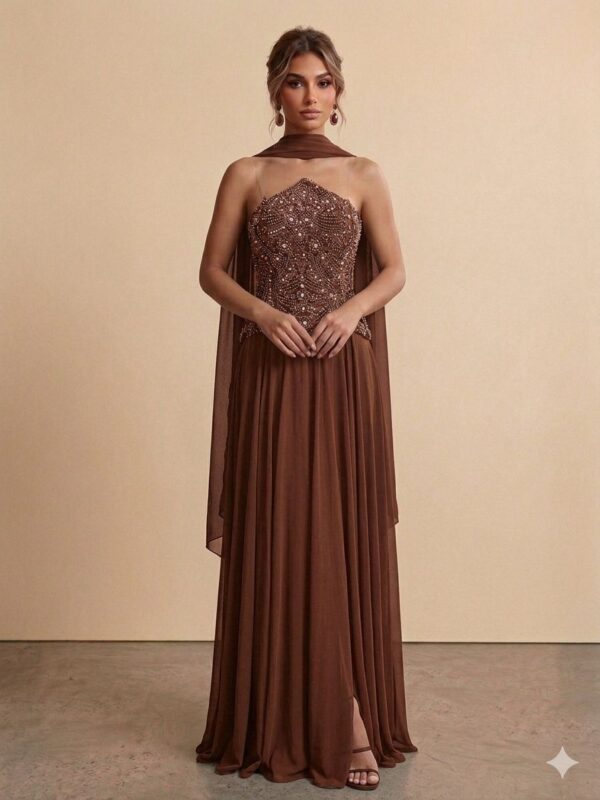 Rochie lungă elegantă cu cupe push-up, corset și fermoar ascuns la spate, stil elegant, pentru evenimente – Cod 9799